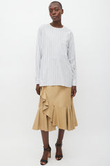 Celine White & Grey Striped One Pocket Top