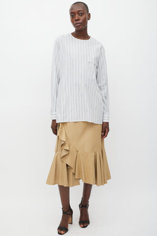 Celine White & Grey Striped One Pocket Top