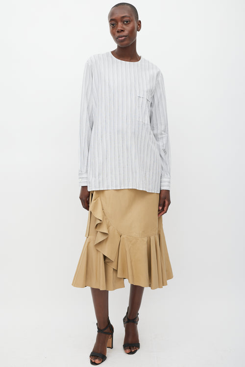Celine White & Grey Striped One Pocket Top