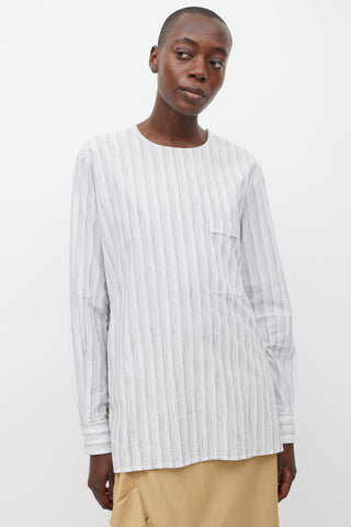 Celine White & Grey Striped One Pocket Top
