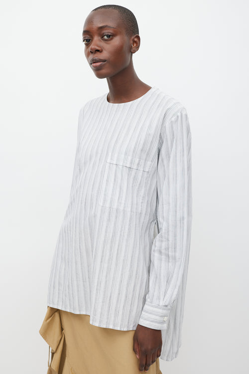 Celine White & Grey Striped One Pocket Top