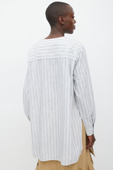 Celine White & Grey Striped One Pocket Top