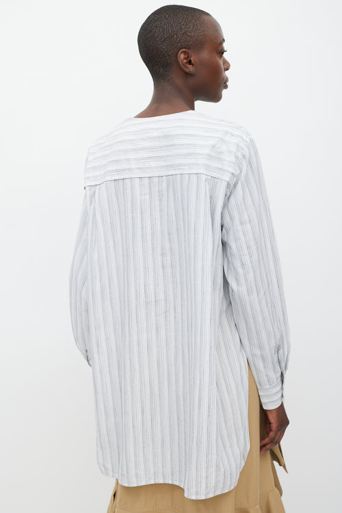 Celine White & Grey Striped One Pocket Top