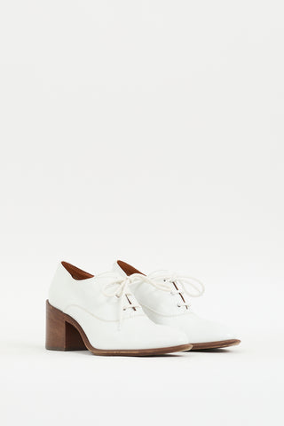 Celine White Leather Pointed Toe Heeled Oxford