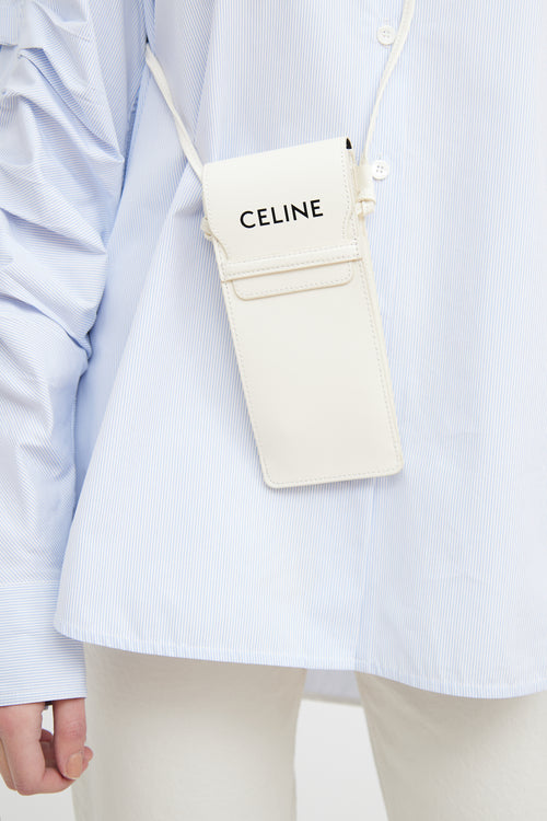 Celine White Logo Phone Sling Pouch