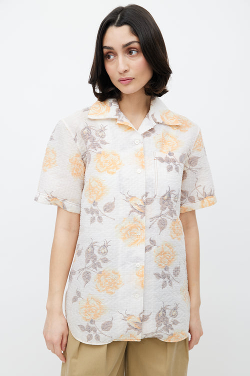 Celine SS 2017 Beige Floral Button Up Shirt