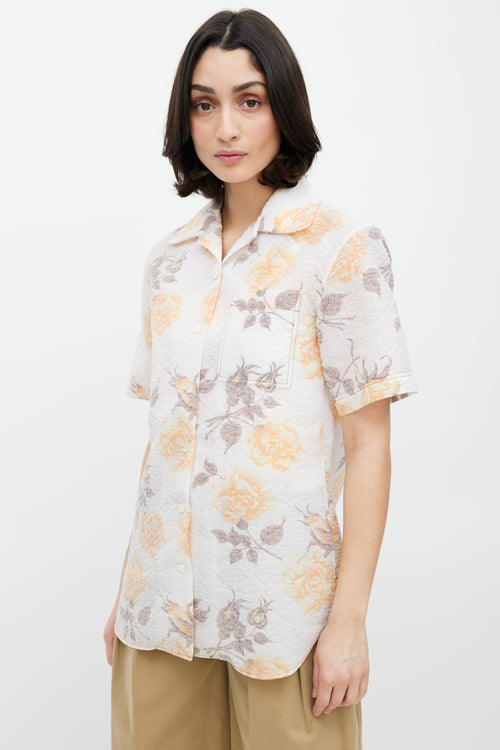 Celine SS 2017 Beige Floral Button Up Shirt