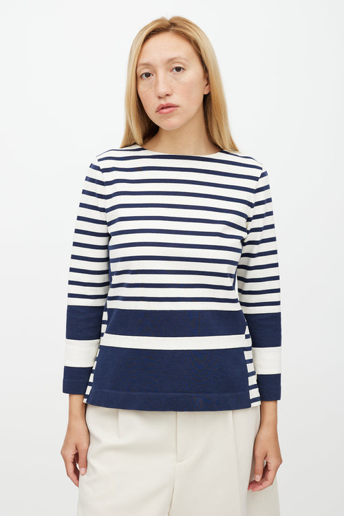 Celine White & Navy Striped Top