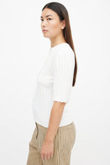 Celine White Silk Semi Sheer Ribbed Top