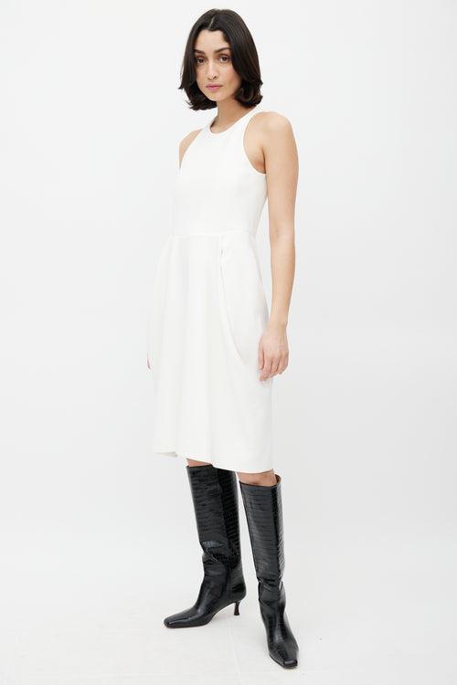 Celine White Pleated Sleeveless Dress