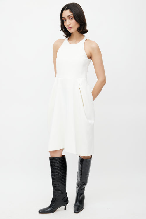 Celine White Pleated Sleeveless Dress
