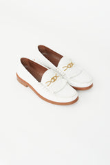 Celine White & Gold Triomphe Embossed Loafer