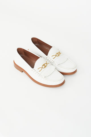 Celine White & Gold Triomphe Embossed Loafer