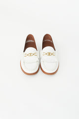 Celine White & Gold Triomphe Embossed Loafer