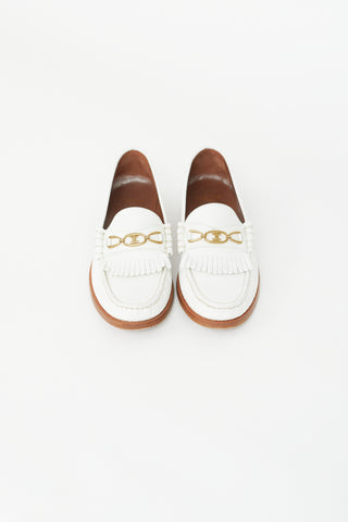 Celine White & Gold Triomphe Embossed Loafer