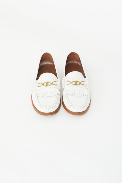 Celine White & Gold Triomphe Embossed Loafer