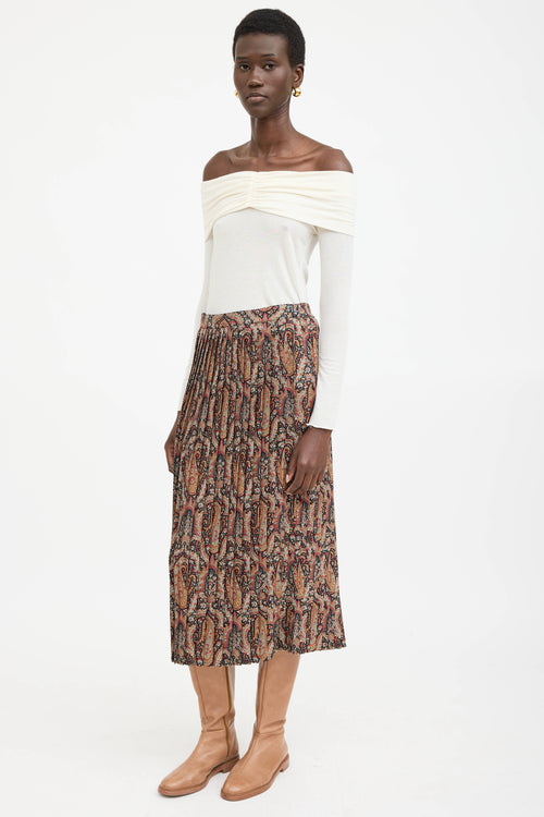 Celine Wool Paisley Pleated Skirt
