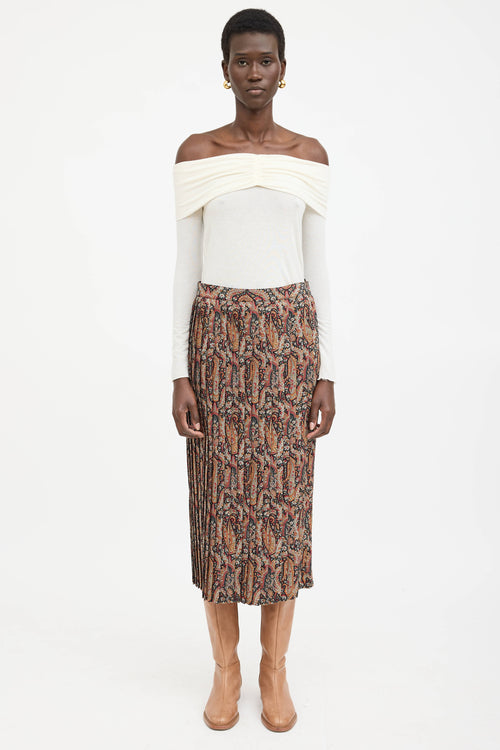 Celine Wool Paisley Pleated Skirt