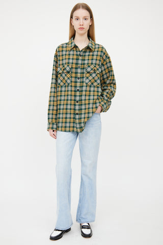 Celine Green & Yellow Wool Blend Plaid Shirt