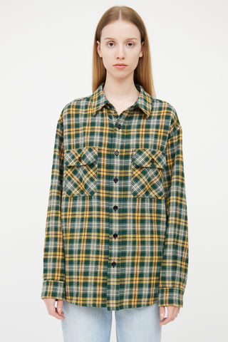 Celine Green & Yellow Wool Blend Plaid Shirt