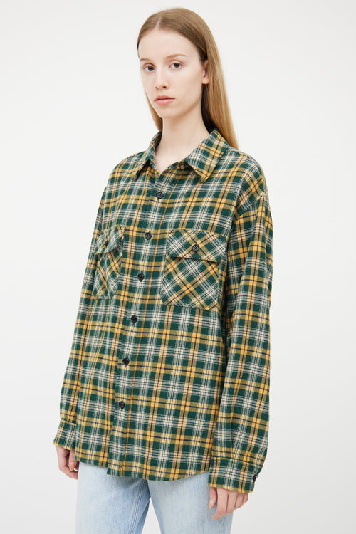 Celine Green & Yellow Wool Blend Plaid Shirt