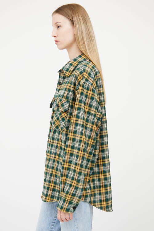 Celine Green & Yellow Wool Blend Plaid Shirt