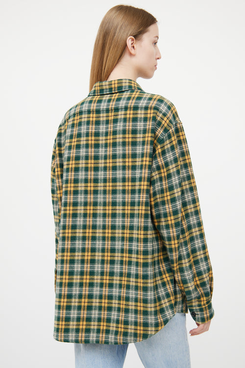 Celine Green & Yellow Wool Blend Plaid Shirt