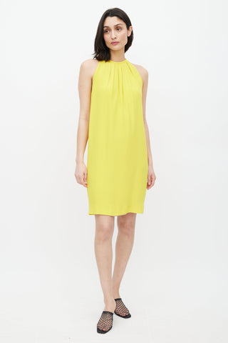 Celine Yellow Silk Pleated Dress