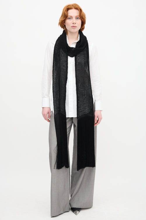 Celine Black Crochet Fringe Scarf