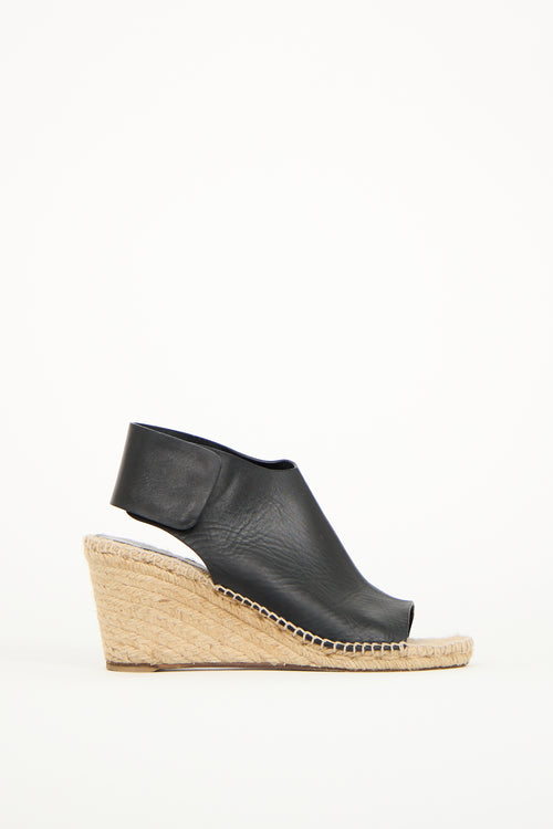 Celine Black Leather Espadrille Wedge Sandal