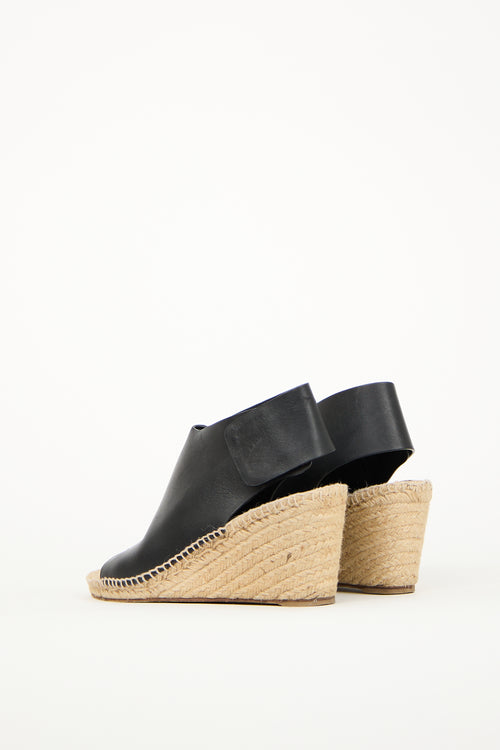 Celine Black Leather Espadrille Wedge Sandal