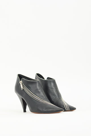 Celine Black Leather Asymmetrical Zip Boot