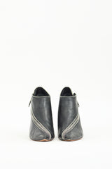 Celine Black Leather Asymmetrical Zip Boot