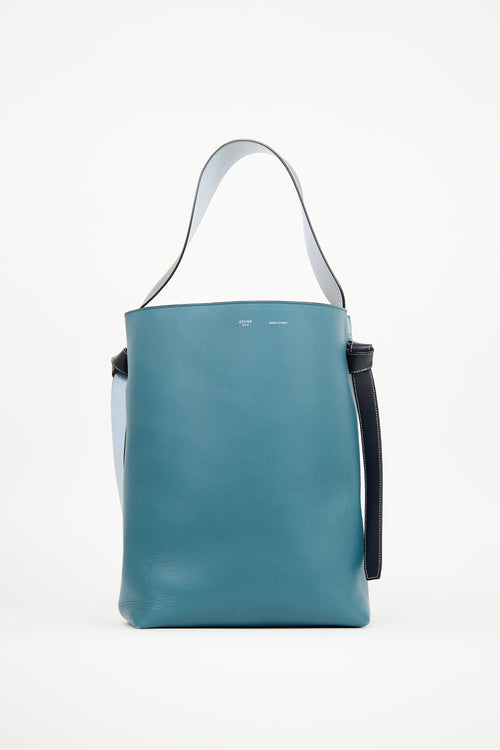 Celine Blue & Black Leather Twisted Cabas Tote
