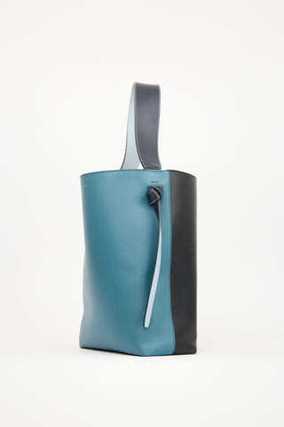 Celine Blue & Black Leather Twisted Cabas Tote