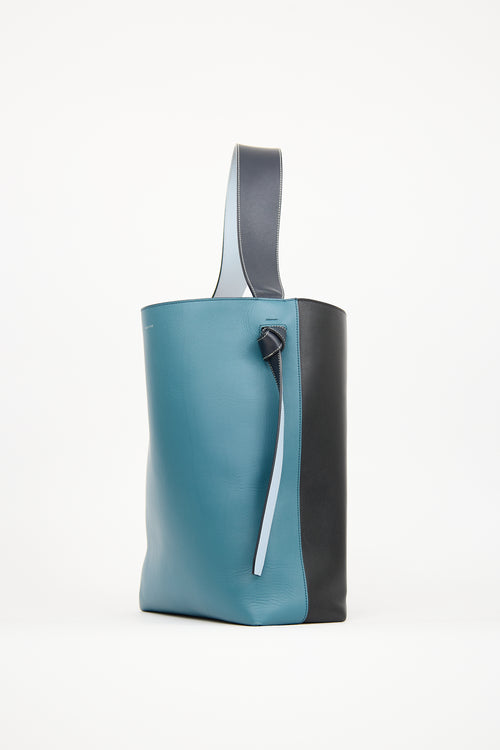 Celine Blue & Black Leather Twisted Cabas Tote