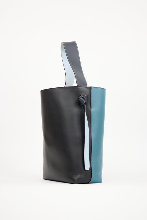 Celine Blue & Black Leather Twisted Cabas Tote