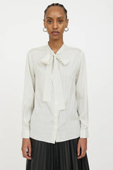 Celine Silk Striped Tie Blouse
