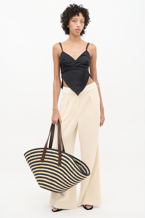 Cesta Beige & Black Raffia Striped Taco Tote Bag