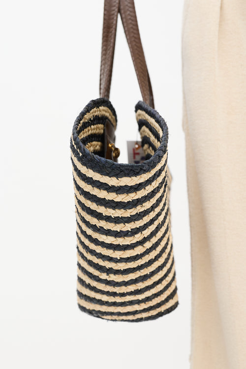 Cesta Beige & Black Raffia Striped Taco Tote Bag