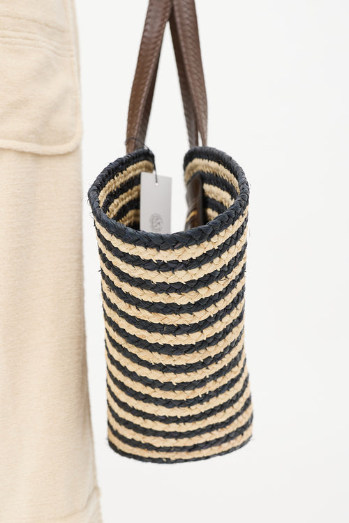 Cesta Beige & Black Raffia Striped Taco Tote Bag