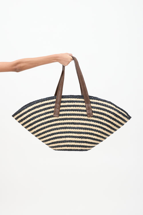 Cesta Beige & Black Raffia Striped Taco Tote Bag