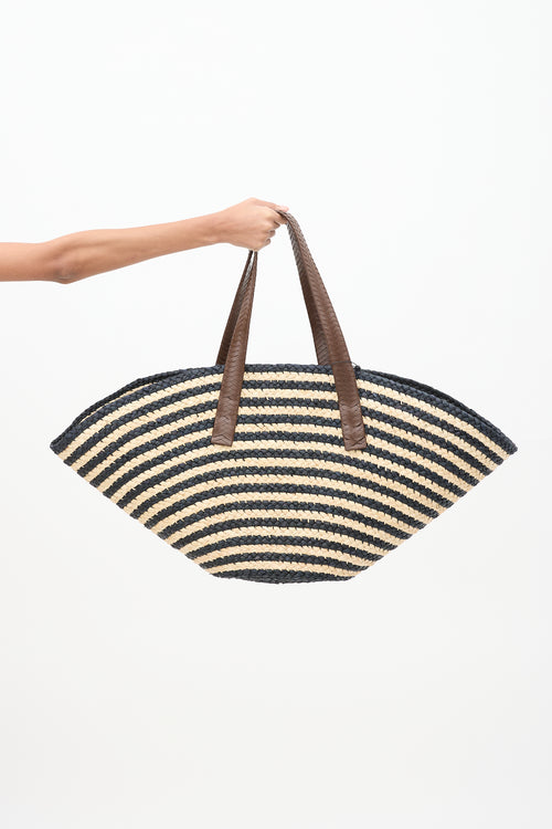 Cesta Beige & Black Raffia Striped Taco Tote Bag