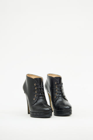 Chanel Black Platform Lace Up Ankle Boot