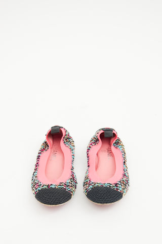 Chanel Pink Multi Colour Tweed Ballet Flat