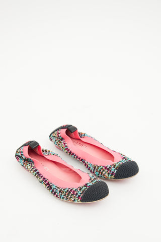 Chanel Pink Multi Colour Tweed Ballet Flat