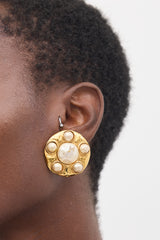 Chanel 1984 Inset Faux Pearl Circle Earrings