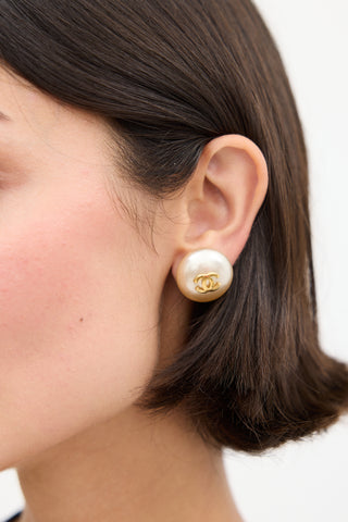 Chanel 1986 Faux Pearl CC Earrings