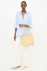 Chanel 1990s Beige Caviar LAX Logo Tote Bag