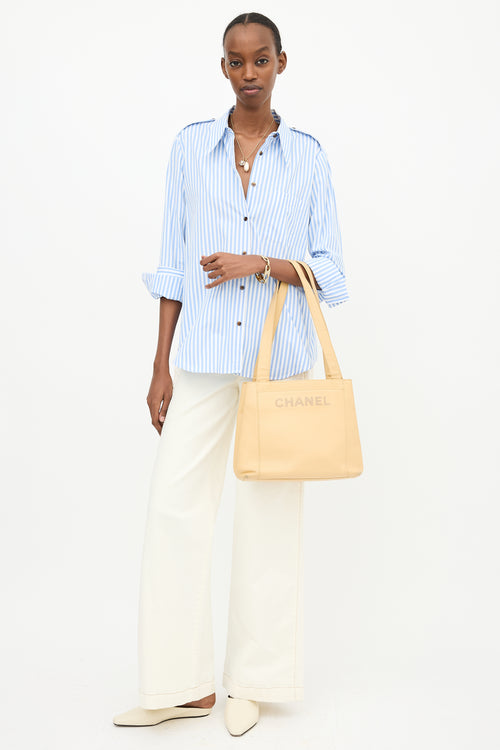 Chanel 1990s Beige Caviar LAX Logo Tote Bag